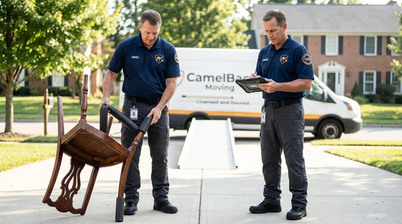 Movers inspecting furniture for damage prevention before loading in Greenville, KY