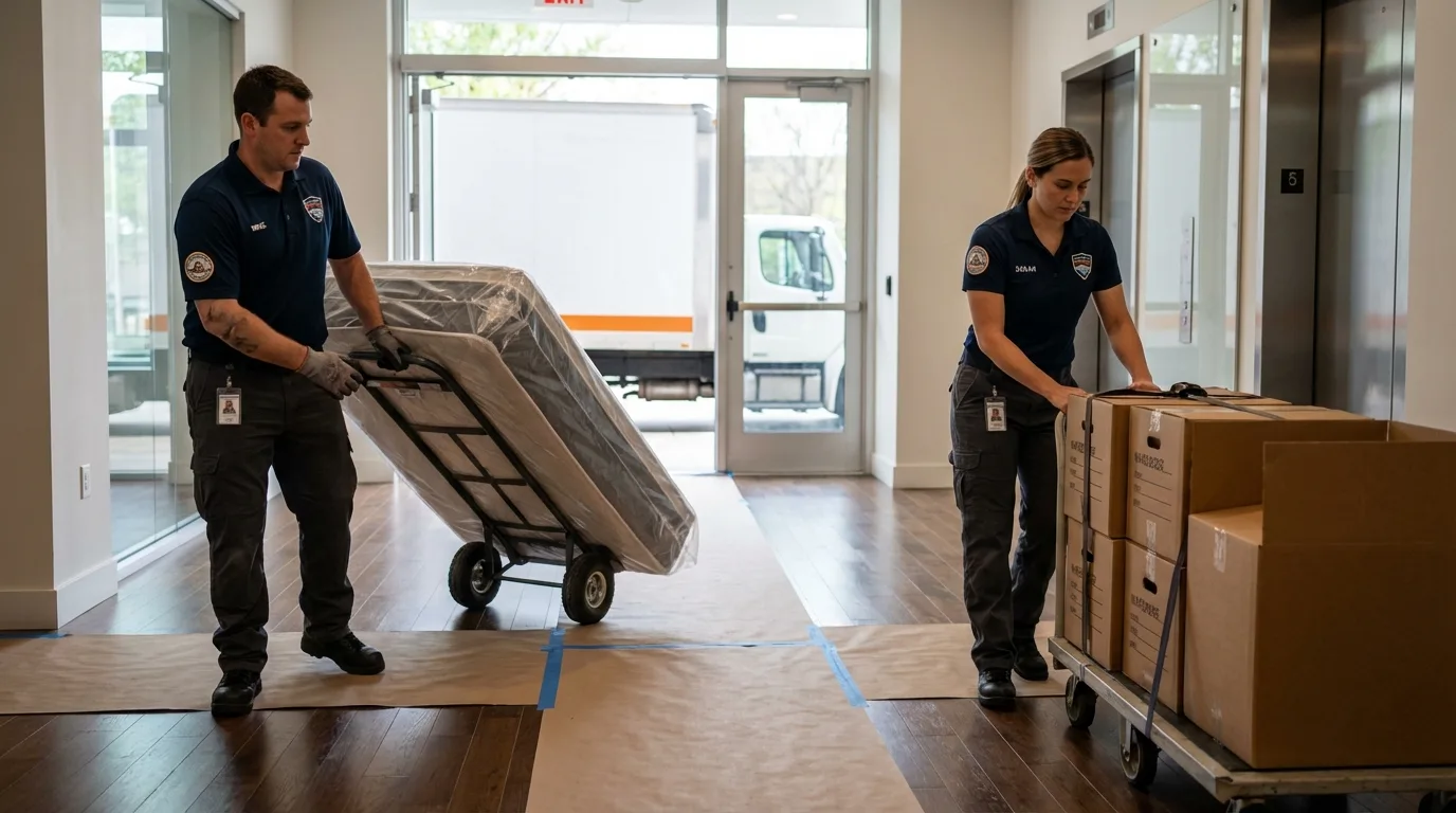 Professional apartment movers loading elevator in Greenville, KY