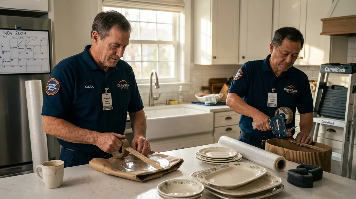 Professional crew packing kitchen dishware in Greenville, KY
